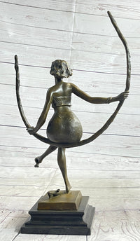 Signed Artwork by Collet Sexy Woman on Swing Bronze Sculpture