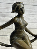 Signed Artwork by Collet Sexy Woman on Swing Bronze Sculpture
