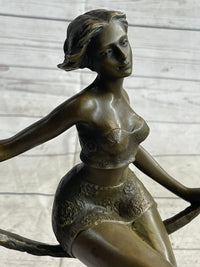 Signed Artwork by Collet Sexy Woman on Swing Bronze Sculpture