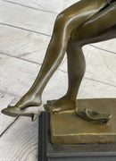 Signed Artwork by Collet Sexy Woman on Swing Bronze Sculpture