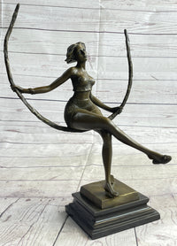Signed Artwork by Collet Sexy Woman on Swing Bronze Sculpture