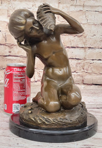 Young Girl Holding Conch Shell - Bronze Sculpture by Carpeaux