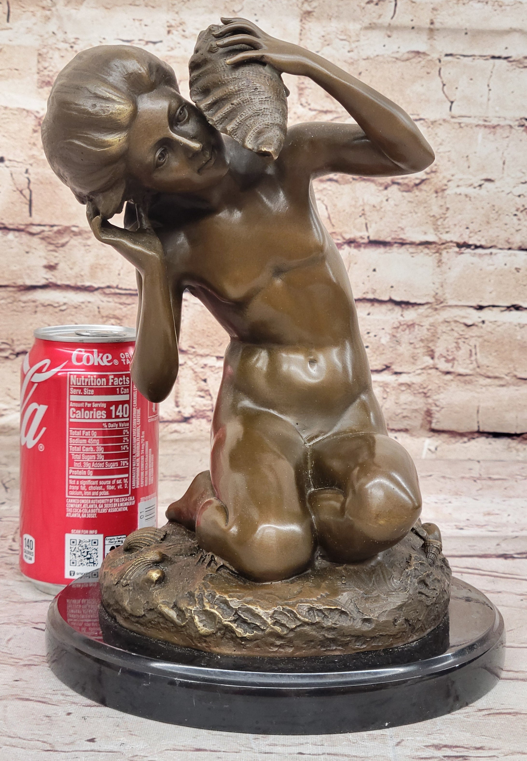 Young Girl Holding Conch Shell - Bronze Sculpture by Carpeaux