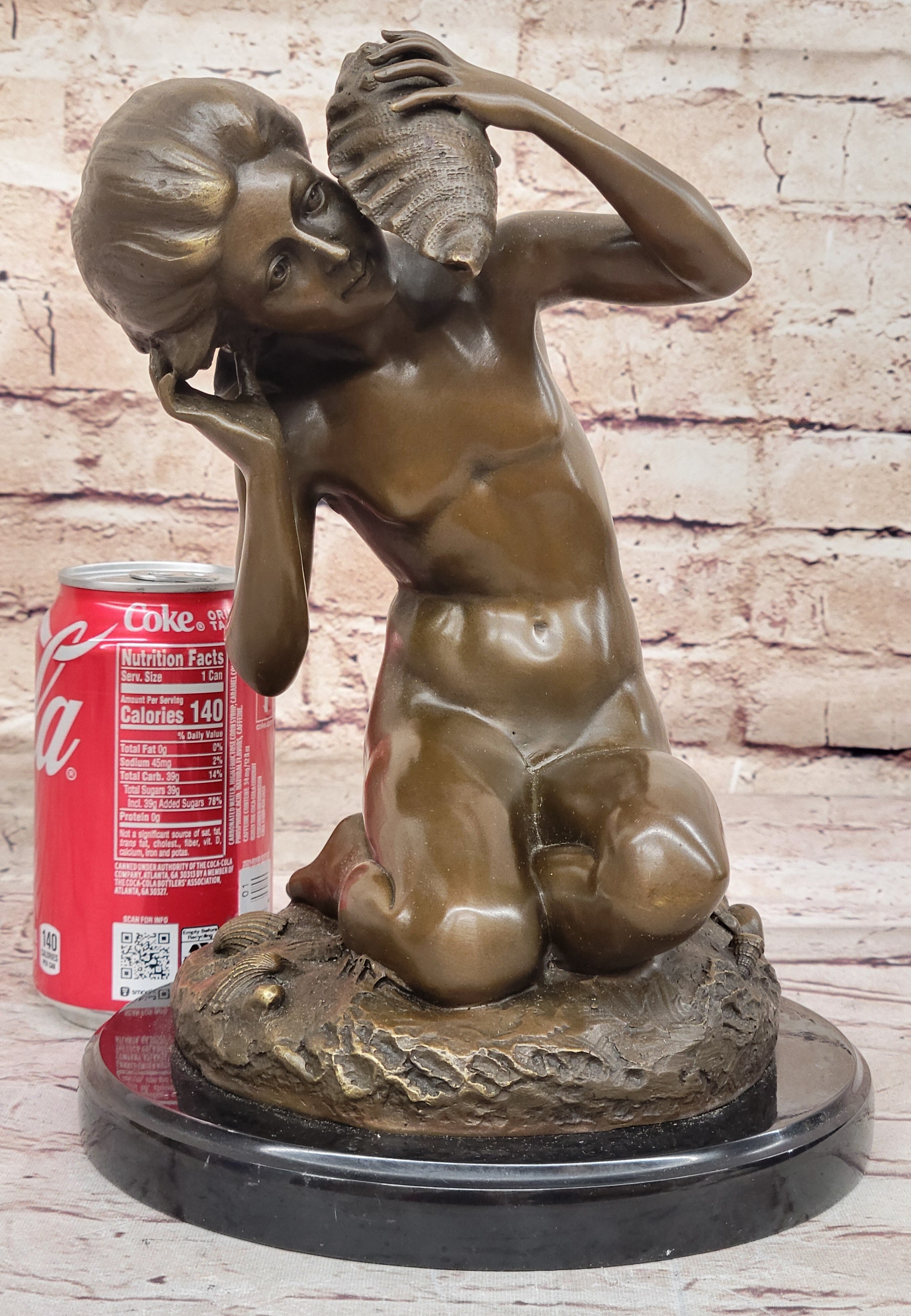 Young Girl Holding Conch Shell - Bronze Sculpture by Carpeaux