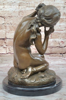 Young Girl Holding Conch Shell - Bronze Sculpture by Carpeaux