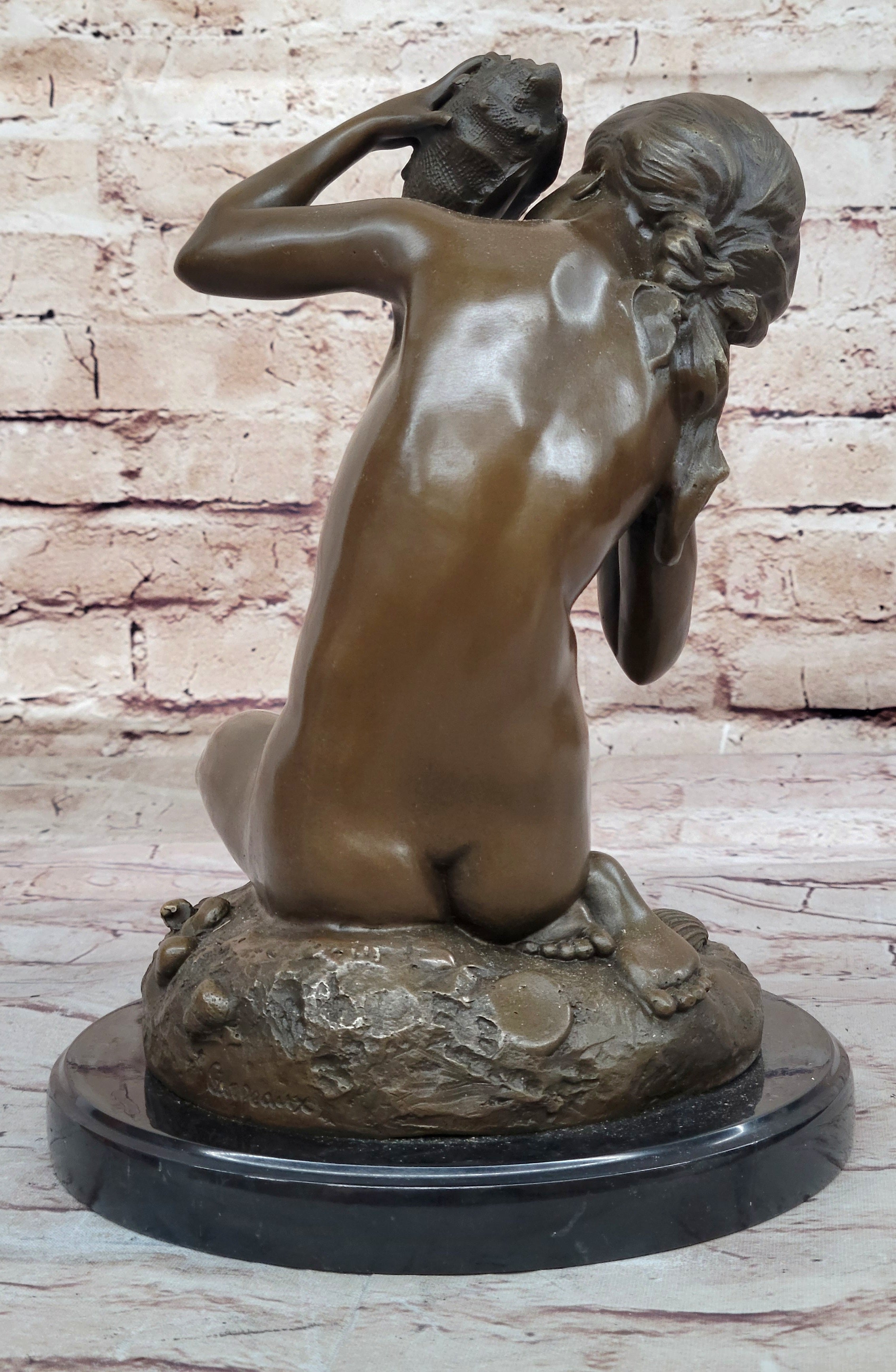 Young Girl Holding Conch Shell - Bronze Sculpture by Carpeaux