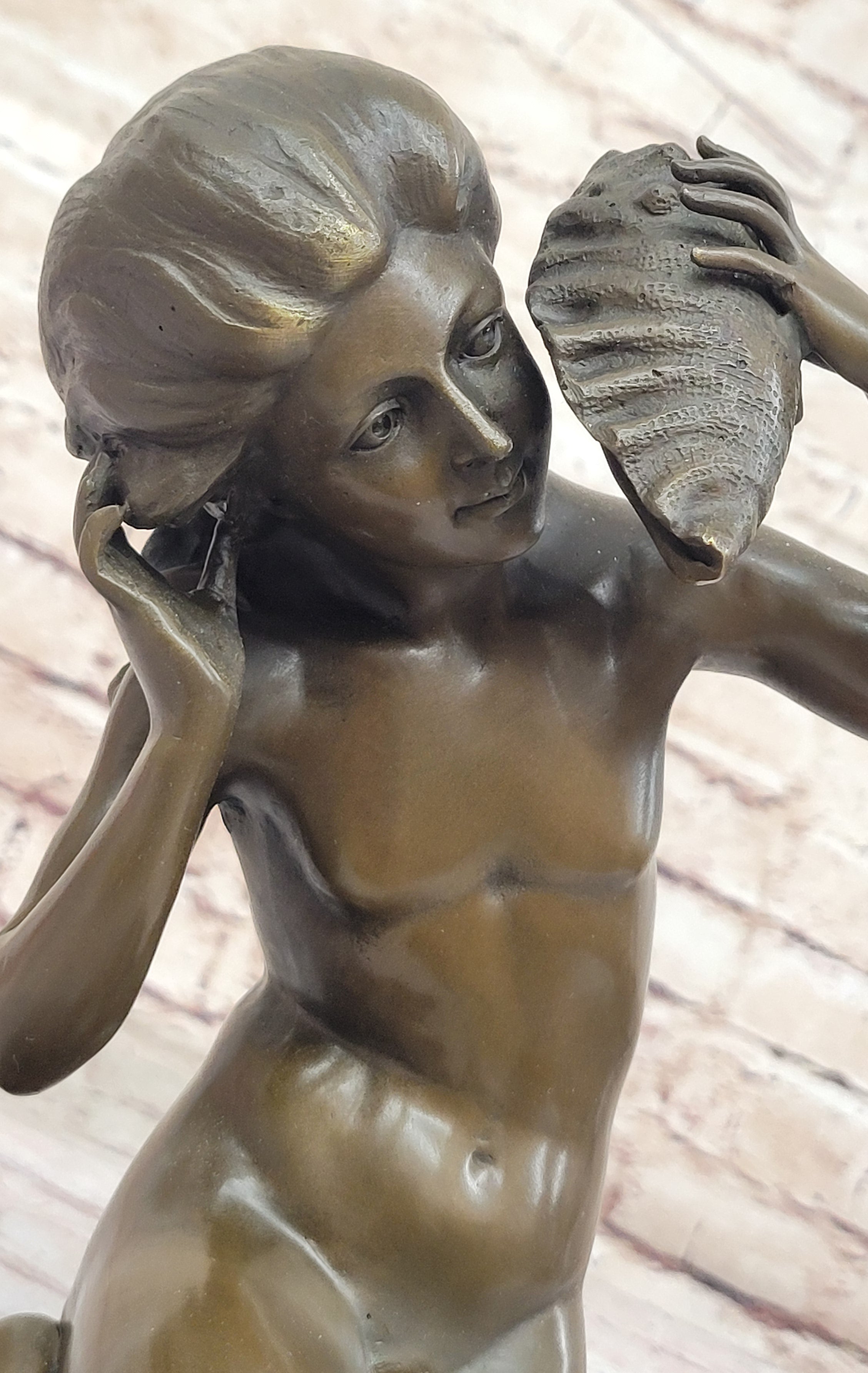 Young Girl Holding Conch Shell - Bronze Sculpture by Carpeaux