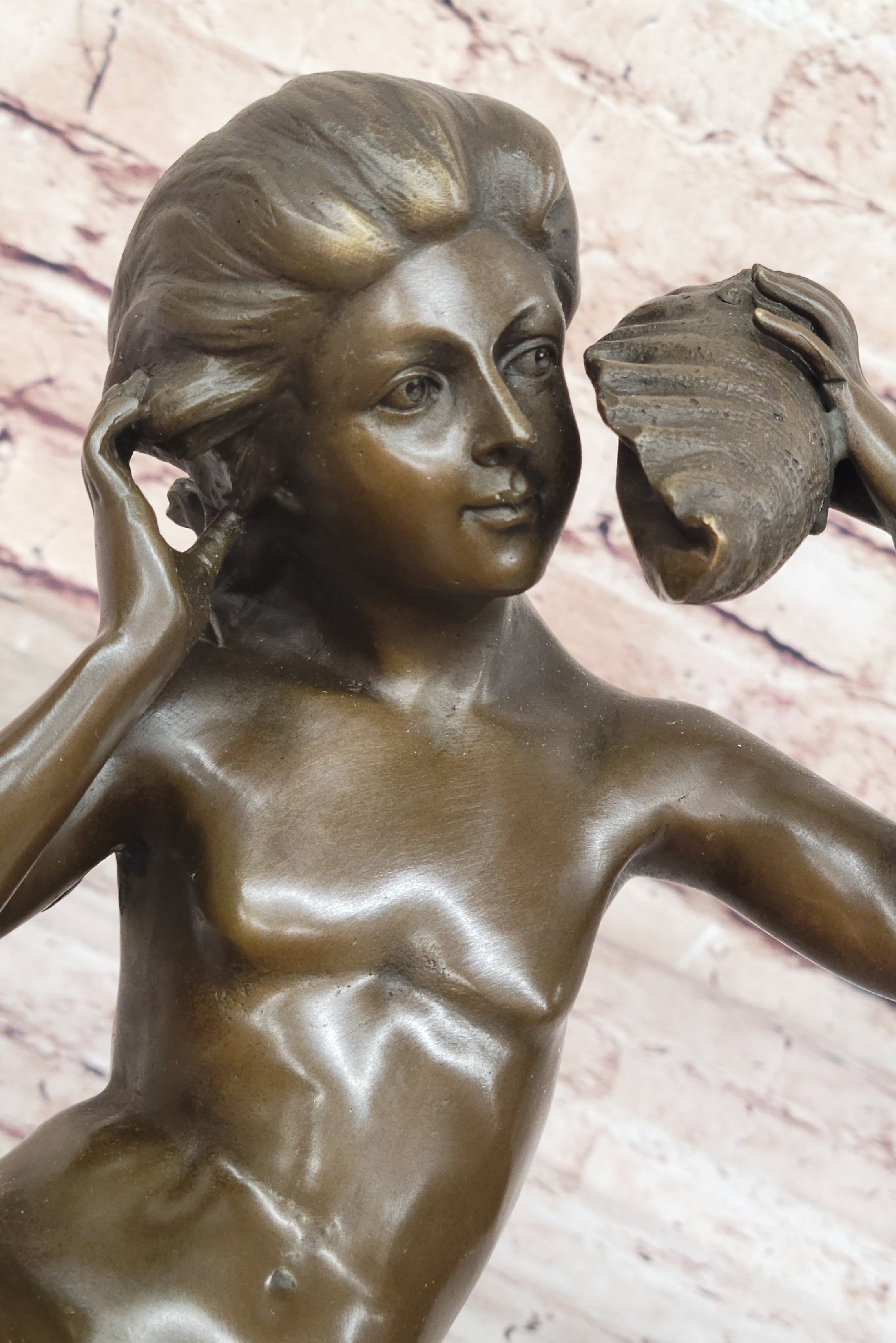 Young Girl Holding Conch Shell - Bronze Sculpture by Carpeaux