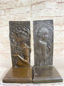 Art Nouveau Female Portrait Bronze Bookends 9" x 4" Signed