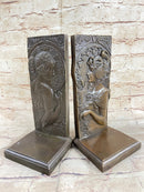 Art Nouveau Female Portrait Bronze Bookends 9" x 4" Signed