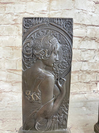 Art Nouveau Female Portrait Bronze Bookends 9" x 4" Signed