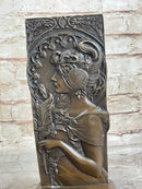 Art Nouveau Female Portrait Bronze Bookends 9" x 4" Signed