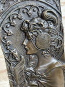 Art Nouveau Female Portrait Bronze Bookends 9" x 4" Signed