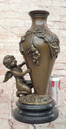 SIGNED MILO BRONZE BABY CHEREB PUTTI ANGEL HANDCRAFTED VASE SCULPTURE