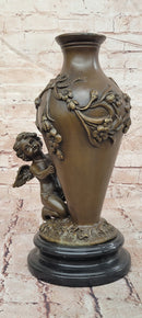 SIGNED MILO BRONZE BABY CHEREB PUTTI ANGEL HANDCRAFTED VASE SCULPTURE