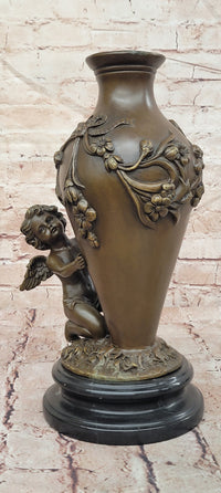 SIGNED MILO BRONZE BABY CHEREB PUTTI ANGEL HANDCRAFTED VASE SCULPTURE