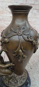 SIGNED MILO BRONZE BABY CHEREB PUTTI ANGEL HANDCRAFTED VASE SCULPTURE