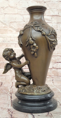 SIGNED MILO BRONZE BABY CHEREB PUTTI ANGEL HANDCRAFTED VASE SCULPTURE