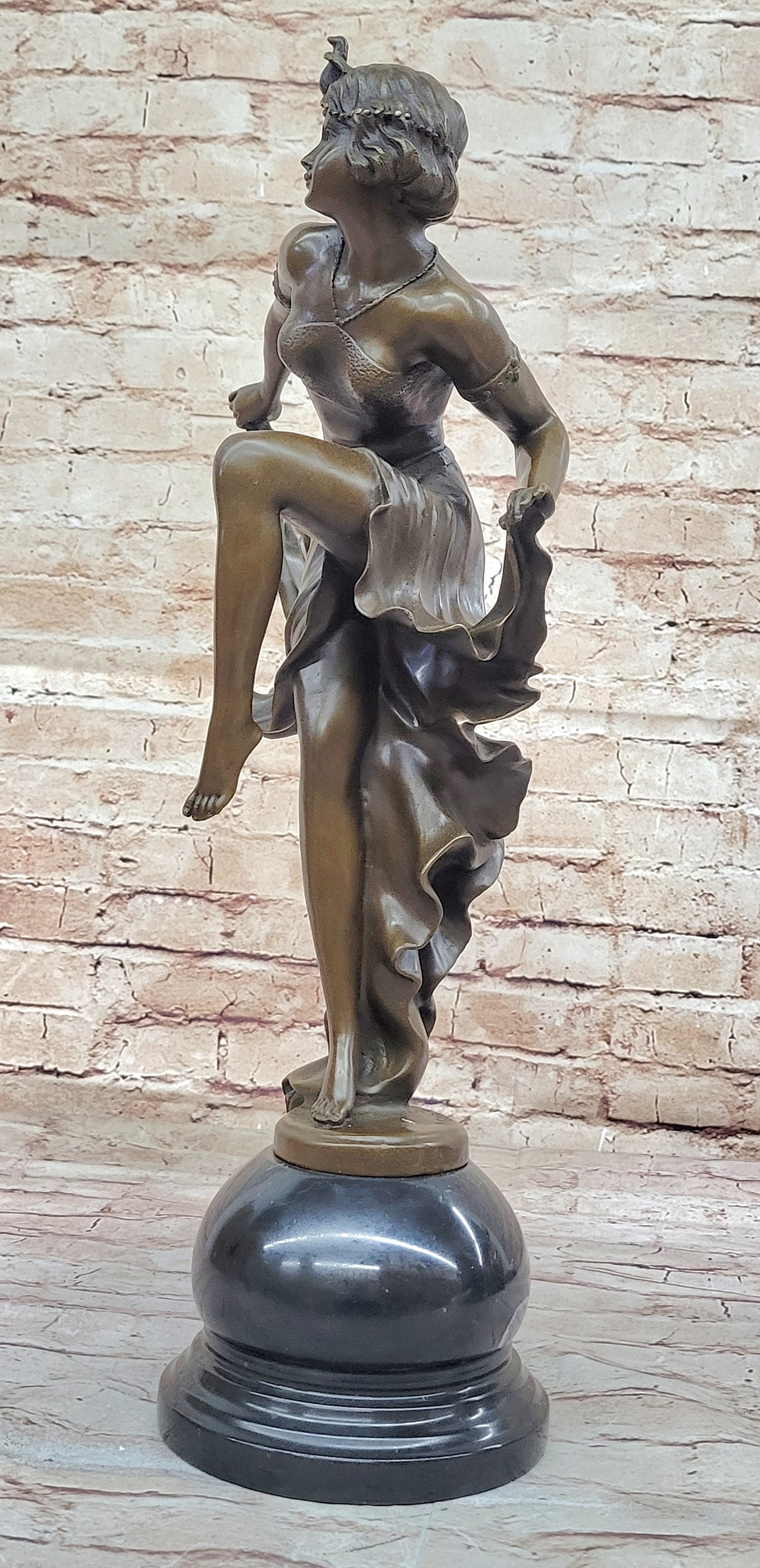 Art Deco Bronze Flapper Dancer w/ Long Skirt by A. Gory