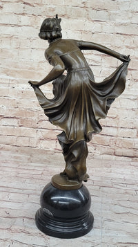 Art Deco Bronze Flapper Dancer w/ Long Skirt by A. Gory