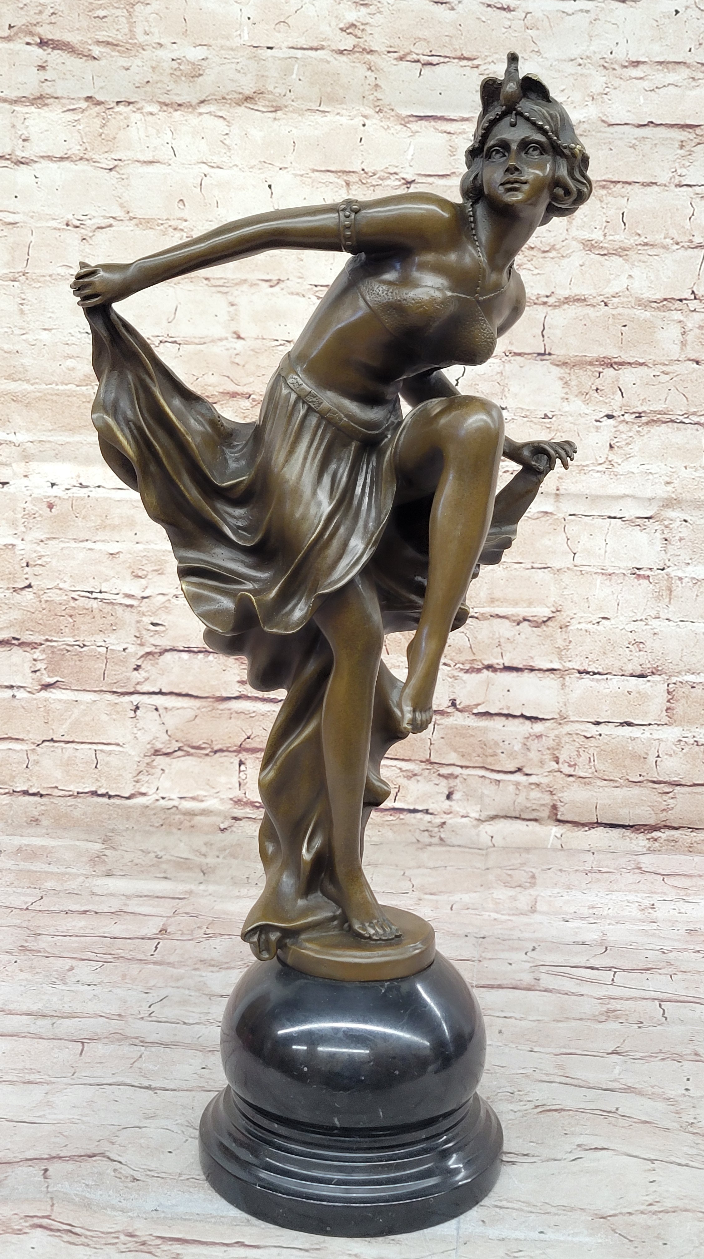 Art Deco Bronze Flapper Dancer w/ Long Skirt by A. Gory