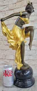SIGNED GOLD PATINA ART DECO BRONZE SCULPTURE BY A. GORY NOUVEAU MARBLE FIGURINE