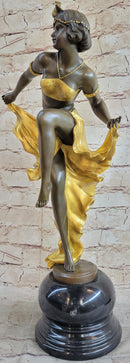 SIGNED GOLD PATINA ART DECO BRONZE SCULPTURE BY A. GORY NOUVEAU MARBLE FIGURINE