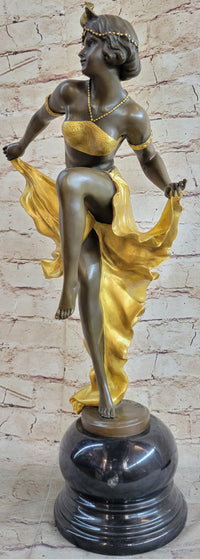 SIGNED GOLD PATINA ART DECO BRONZE SCULPTURE BY A. GORY NOUVEAU MARBLE FIGURINE