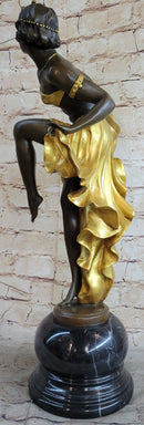 SIGNED GOLD PATINA ART DECO BRONZE SCULPTURE BY A. GORY NOUVEAU MARBLE FIGURINE