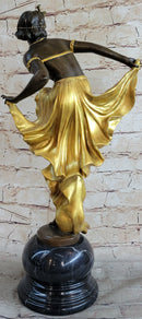 SIGNED GOLD PATINA ART DECO BRONZE SCULPTURE BY A. GORY NOUVEAU MARBLE FIGURINE