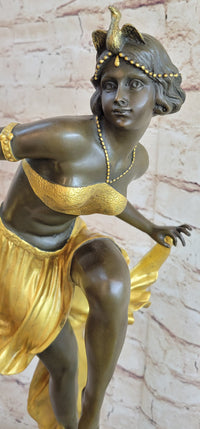 SIGNED GOLD PATINA ART DECO BRONZE SCULPTURE BY A. GORY NOUVEAU MARBLE FIGURINE