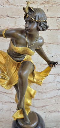 SIGNED GOLD PATINA ART DECO BRONZE SCULPTURE BY A. GORY NOUVEAU MARBLE FIGURINE