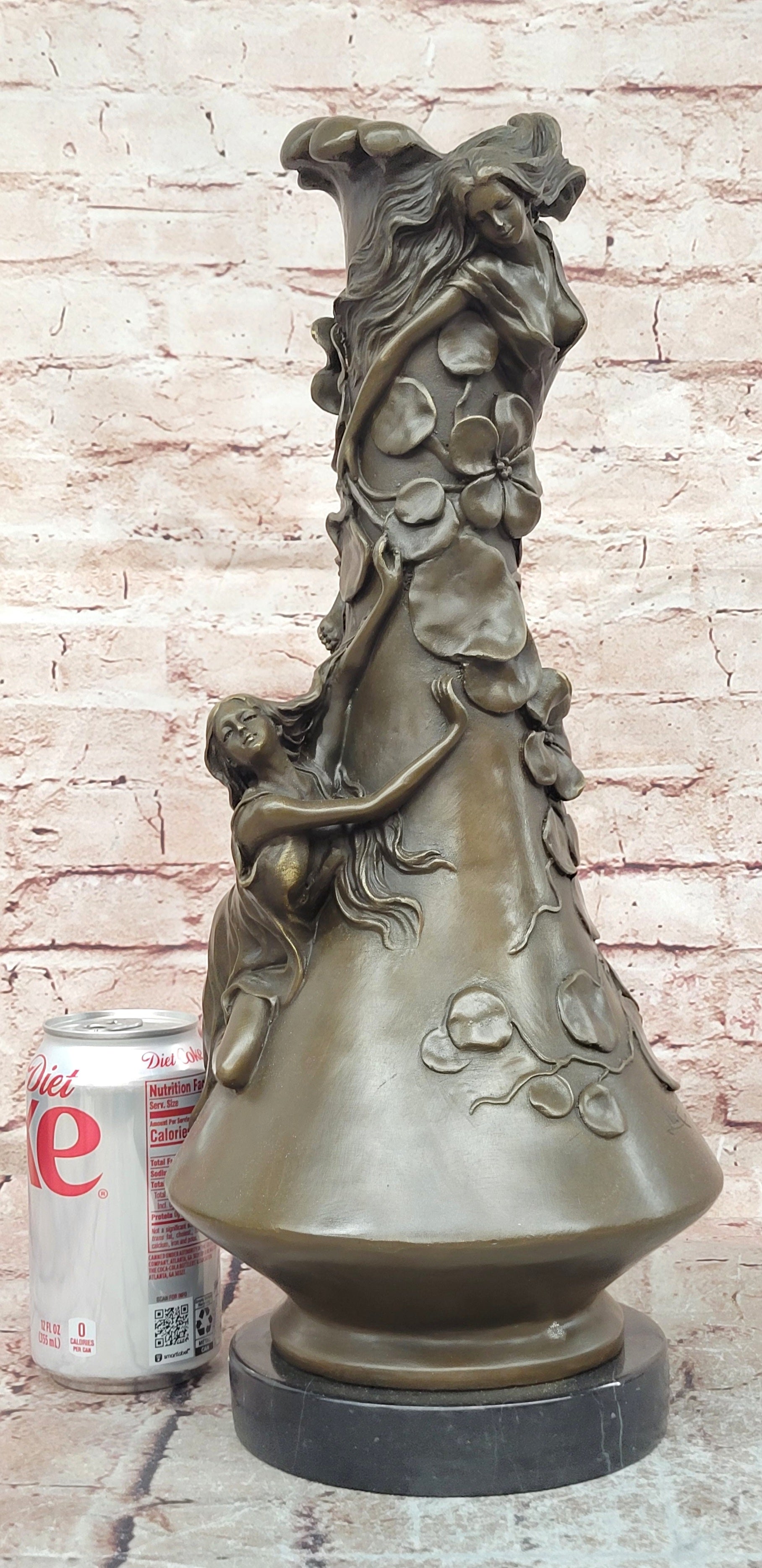 Floral Nymphs by Mario Nick Genuine Hand Made Bronze Vase Sculpture Statue