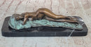 Bronze Fully Nude Girl Laying Down Sleeping on Marble Base Art