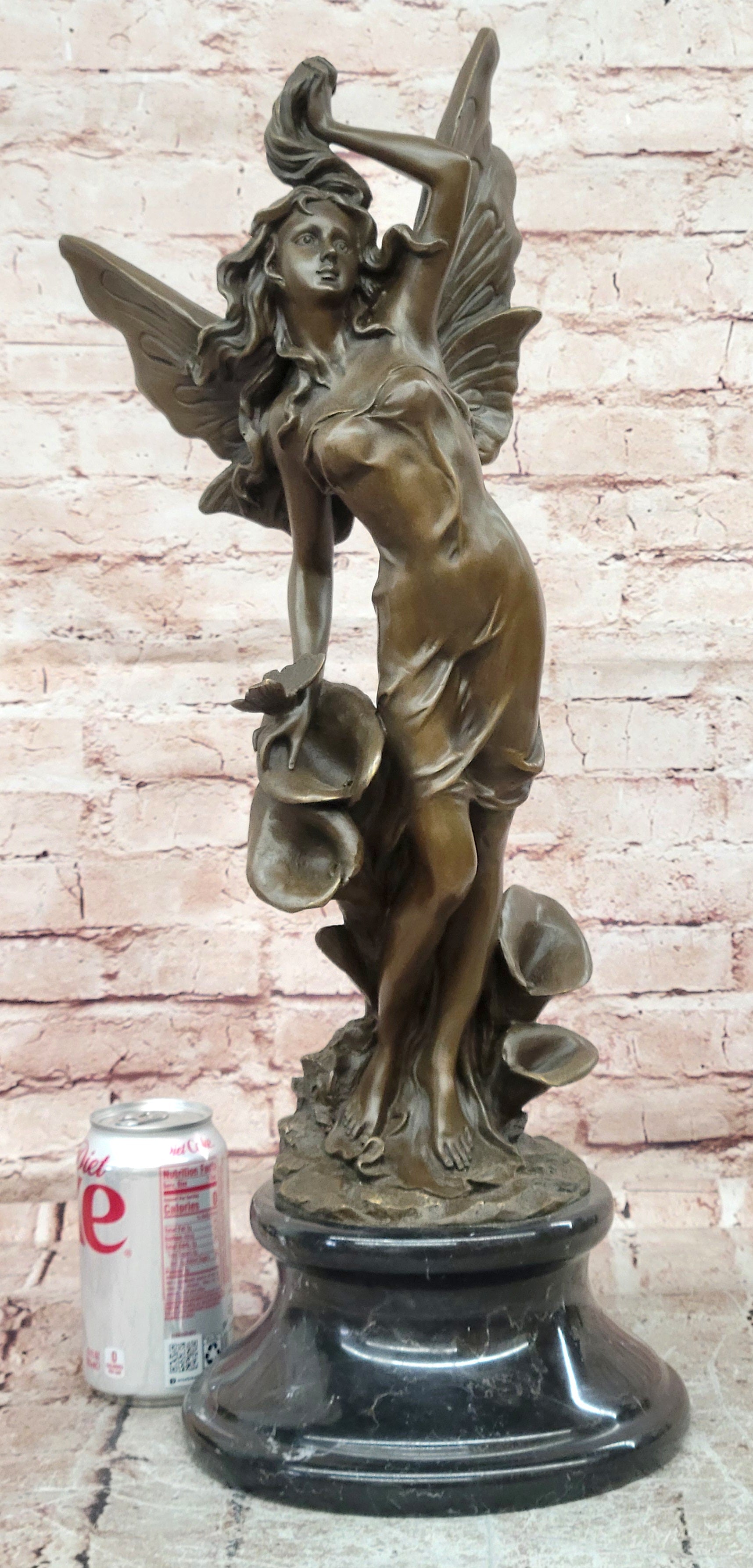 SIGNED: MILO, BUTTERFLY ANGEL BRONZE SCULPTURE STATUE HAND MADE MYTHICAL FIGURINE DECOR