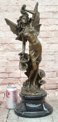 SIGNED: MILO, BUTTERFLY ANGEL BRONZE SCULPTURE STATUE HAND MADE MYTHICAL FIGURINE DECOR