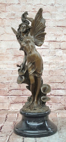 SIGNED: MILO, BUTTERFLY ANGEL BRONZE SCULPTURE STATUE HAND MADE MYTHICAL FIGURINE DECOR