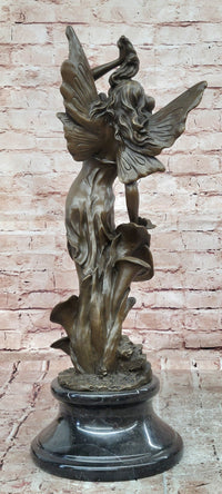 SIGNED: MILO, BUTTERFLY ANGEL BRONZE SCULPTURE STATUE HAND MADE MYTHICAL FIGURINE DECOR