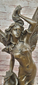 SIGNED: MILO, BUTTERFLY ANGEL BRONZE SCULPTURE STATUE HAND MADE MYTHICAL FIGURINE DECOR