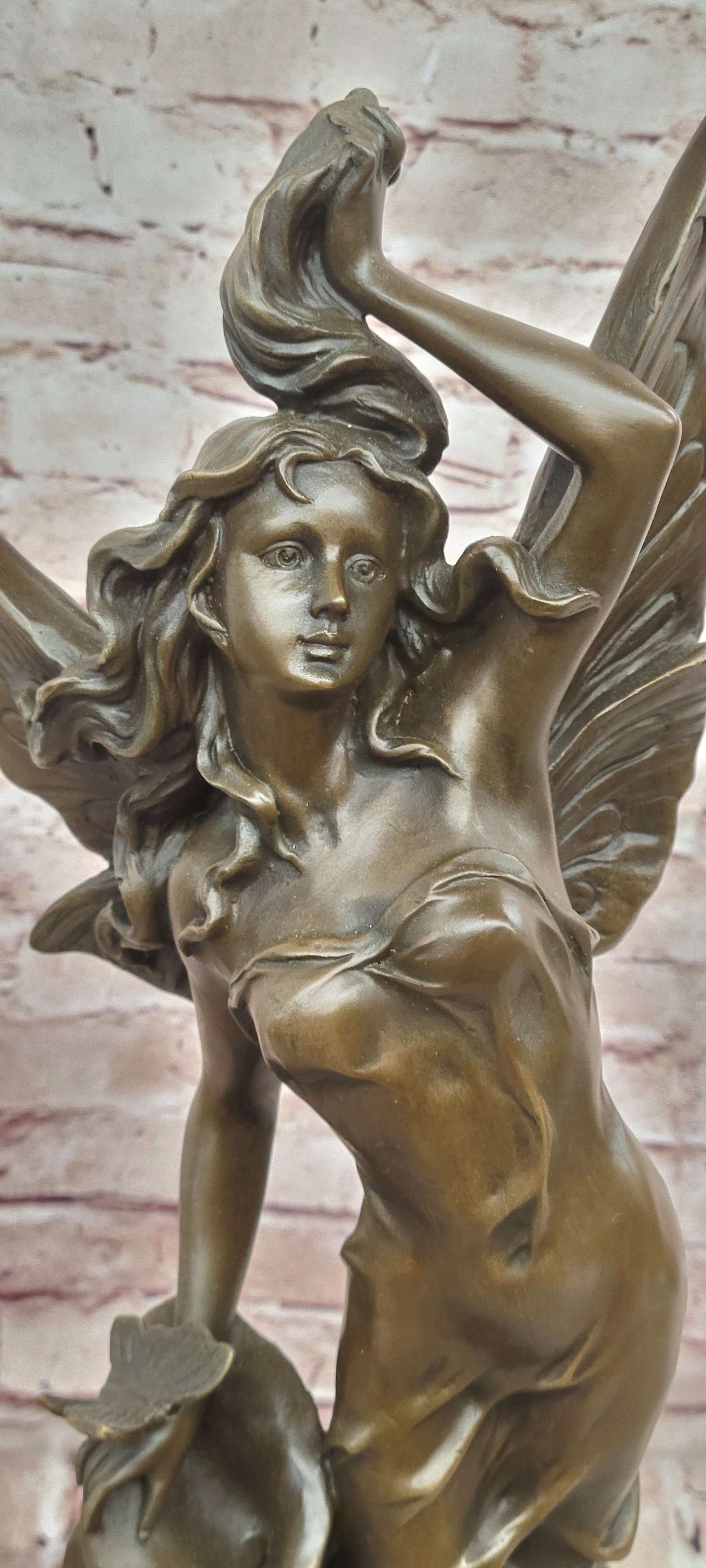 SIGNED: MILO, BUTTERFLY ANGEL BRONZE SCULPTURE STATUE HAND MADE MYTHICAL FIGURINE DECOR