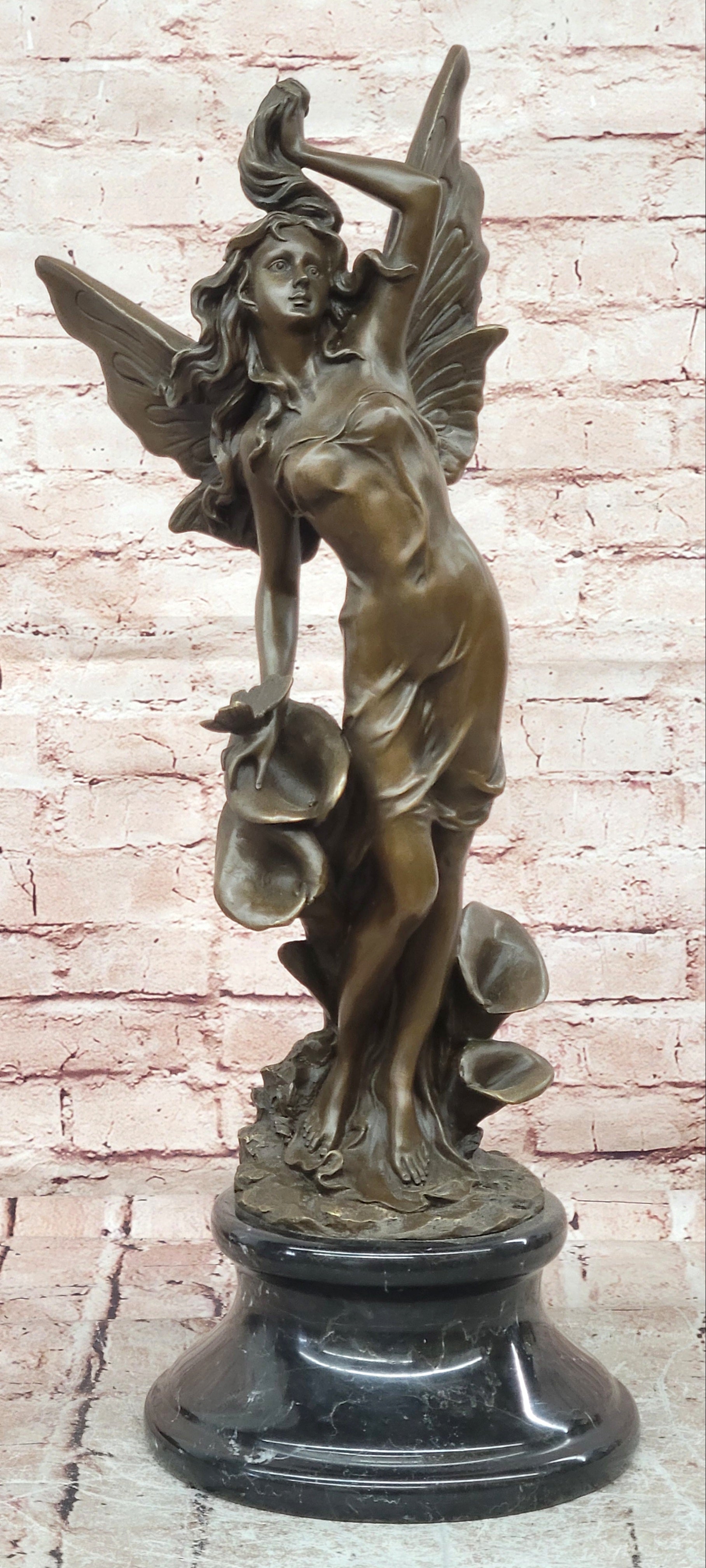 SIGNED: MILO, BUTTERFLY ANGEL BRONZE SCULPTURE STATUE HAND MADE MYTHICAL FIGURINE DECOR
