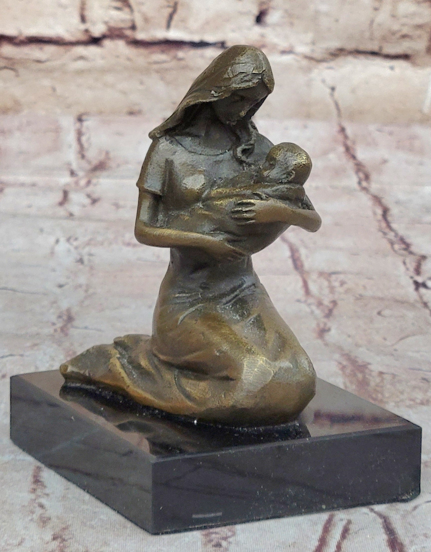 Young Mother W/ Newborn Baby Bronze Sculpture by Milo