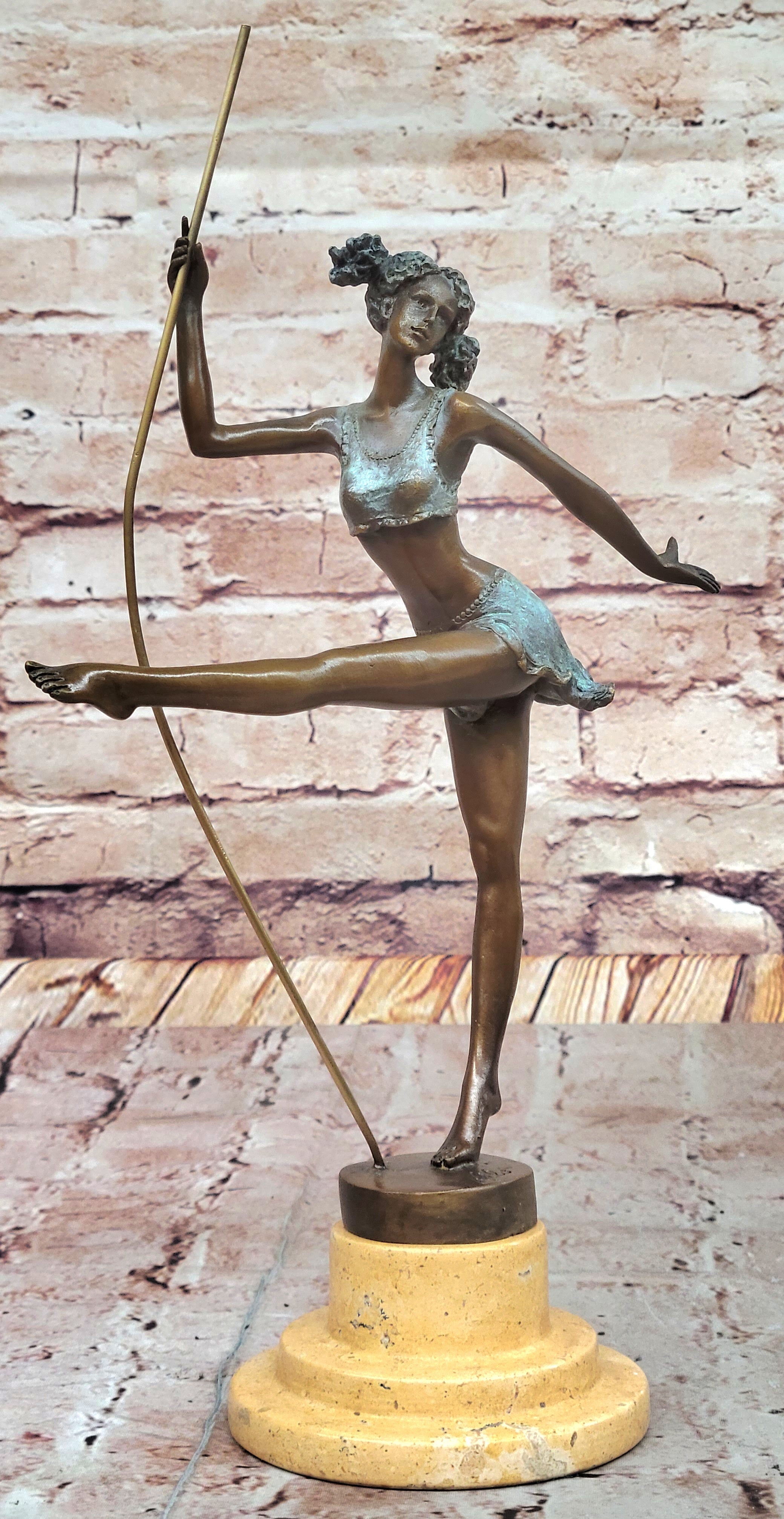 Signed Milo Bronze Gymnast: Acrobat Sculpture on Marble Base