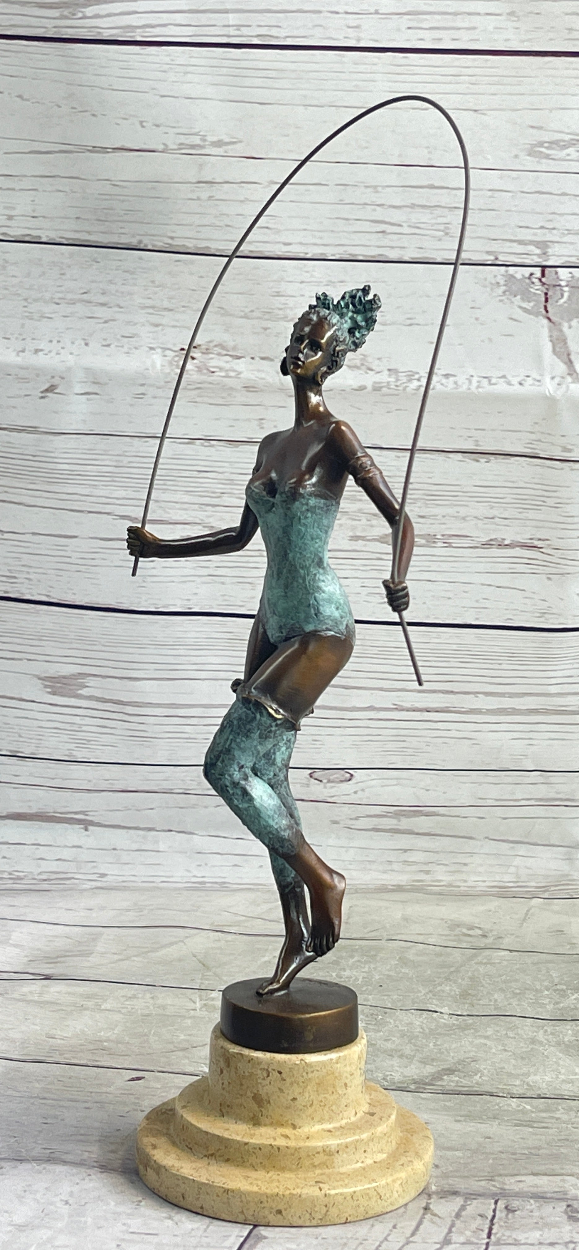 Milo Multi Color Patina Jump Rope Girl Bronze Sculpture