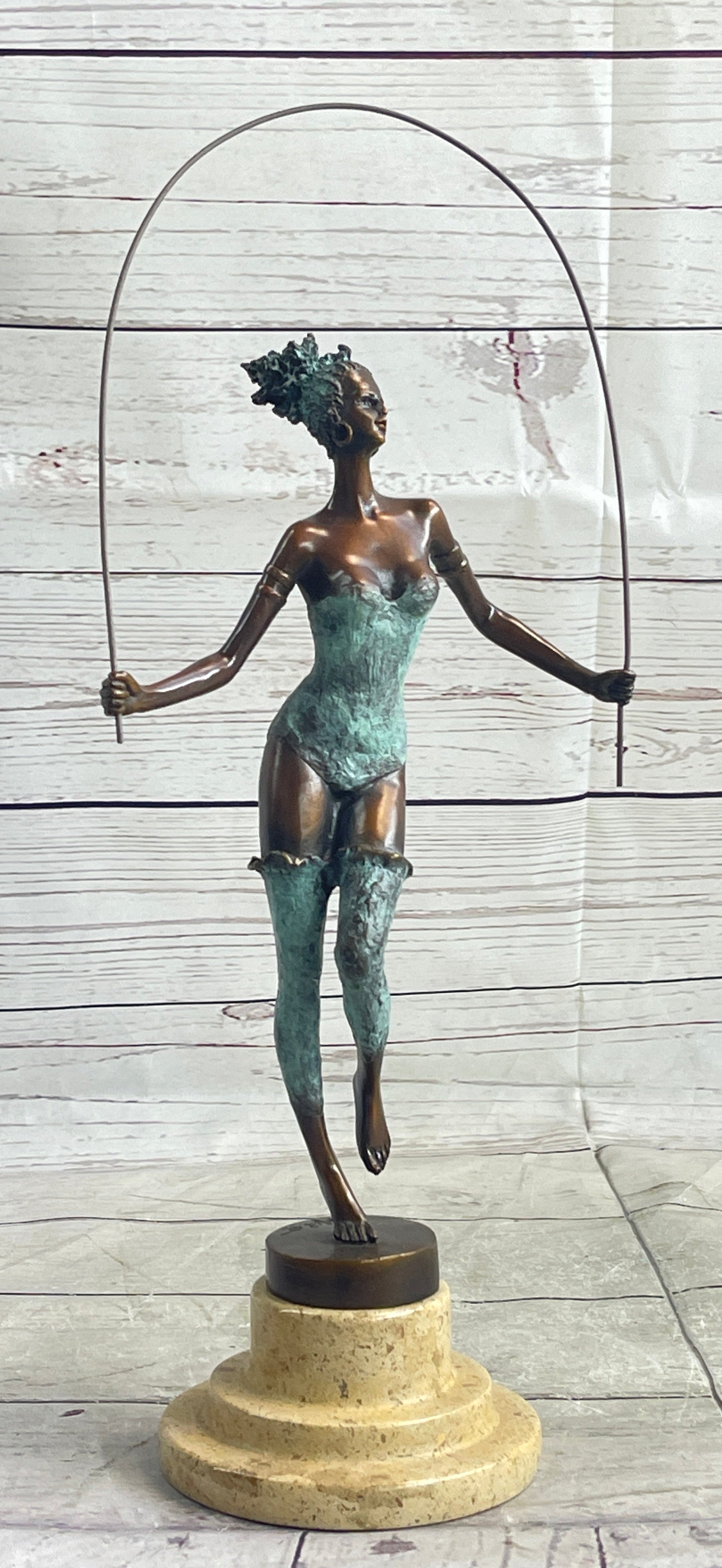 Milo Multi Color Patina Jump Rope Girl Bronze Sculpture