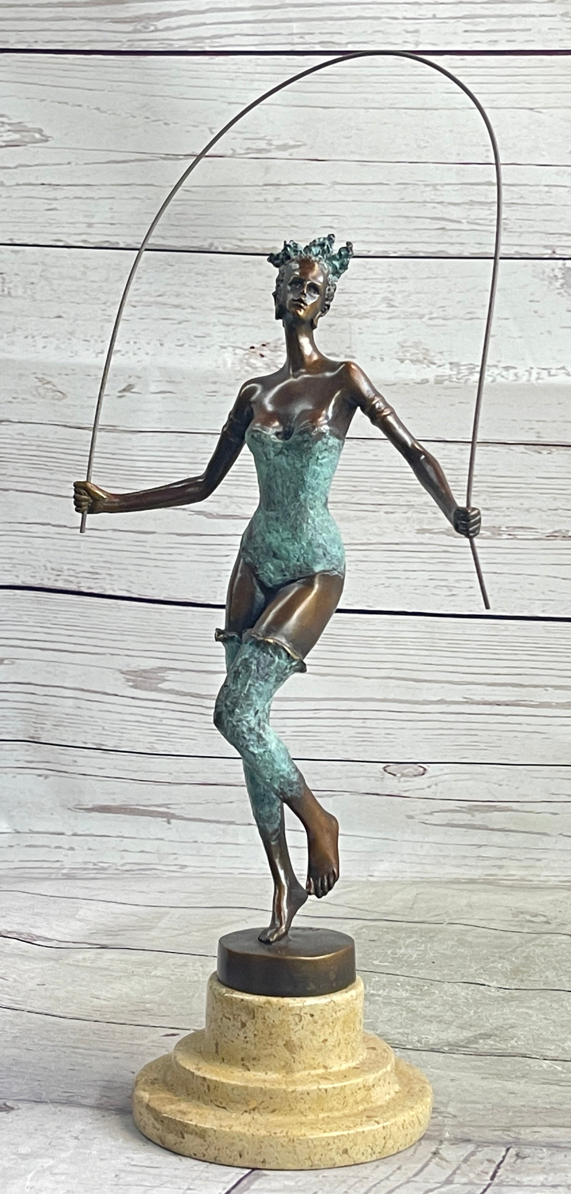 Milo Multi Color Patina Jump Rope Girl Bronze Sculpture