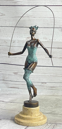 Milo Multi Color Patina Jump Rope Girl Bronze Sculpture