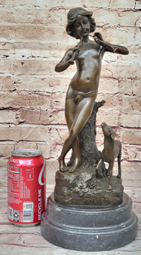 Young Boy Playing Flute to Lamb Bronze by Joaquin Angles