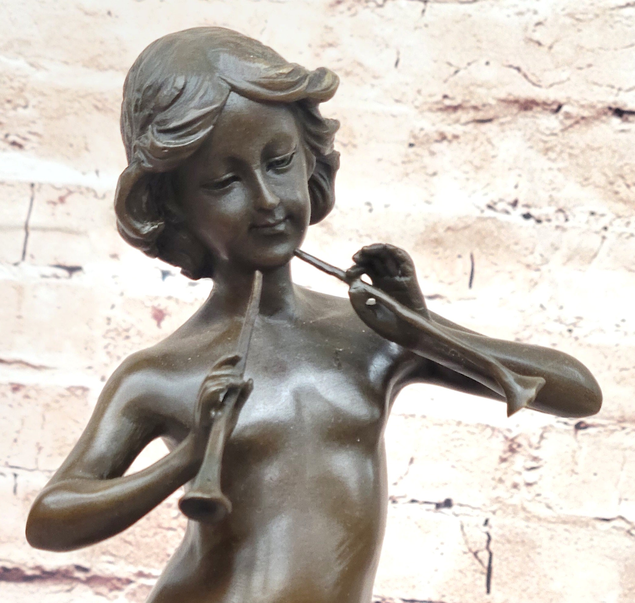 Young Boy Playing Flute to Lamb Bronze by Joaquin Angles