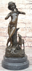 Young Boy Playing Flute to Lamb Bronze by Joaquin Angles